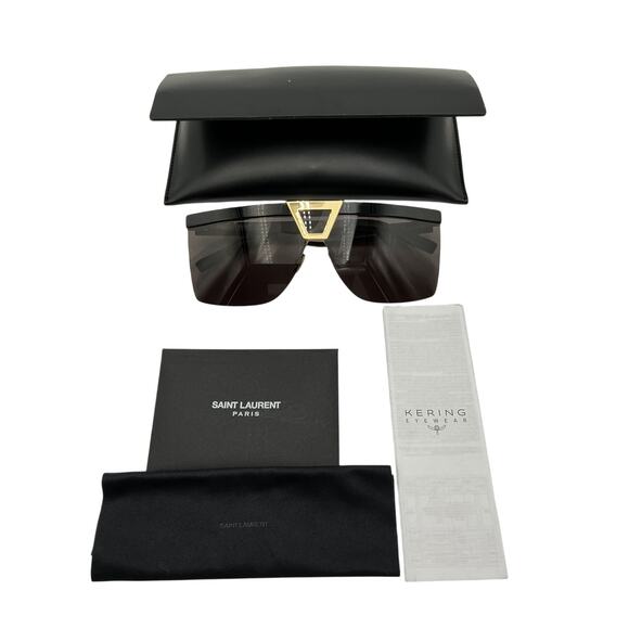 Saint Laurent 'Palace Mask' Black & Light Gold Sunglasses One Size - Picture 4 of 6